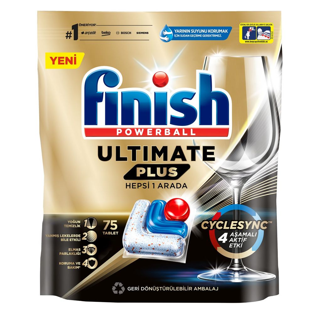 قرص ماشین ظرفشویی 4 آنزیم فینیش Finish مدل ultimate plus بسته 75 عددی