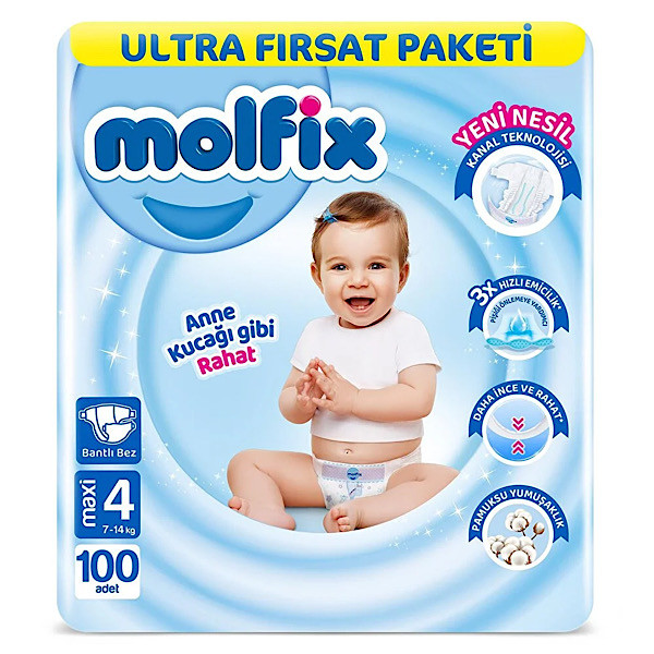 پوشک کودک مولفیکس مدل Ultra Firsat paketi سایز 4 بسته 100 عددی