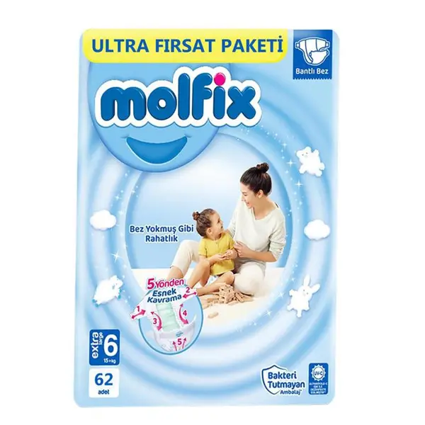 پوشک کودک مولفیکس ترکیه Ultra Firsat سایز 6 بسته 62 عددی